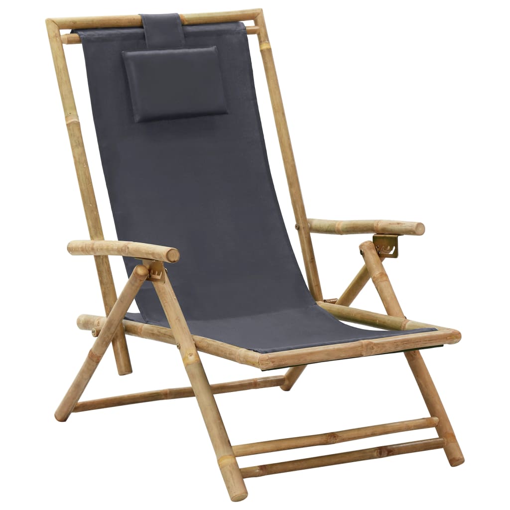 vidaXL Patio Deck Chair Patio Sling Chair with Headrest for Deck Beach Bamboo-0