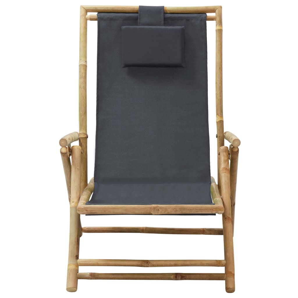 vidaXL Patio Deck Chair Patio Sling Chair with Headrest for Deck Beach Bamboo-2