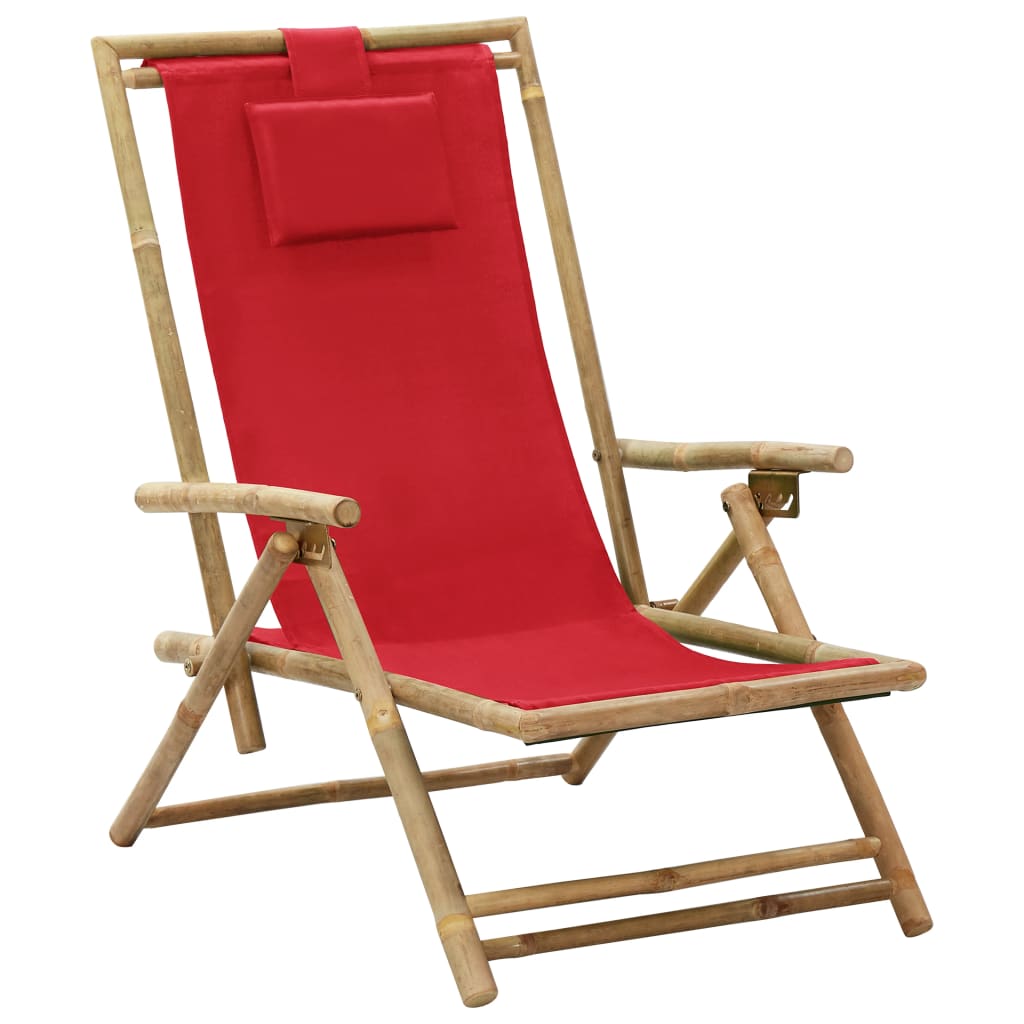 vidaXL Patio Deck Chair Patio Sling Chair with Headrest for Deck Beach Bamboo-12