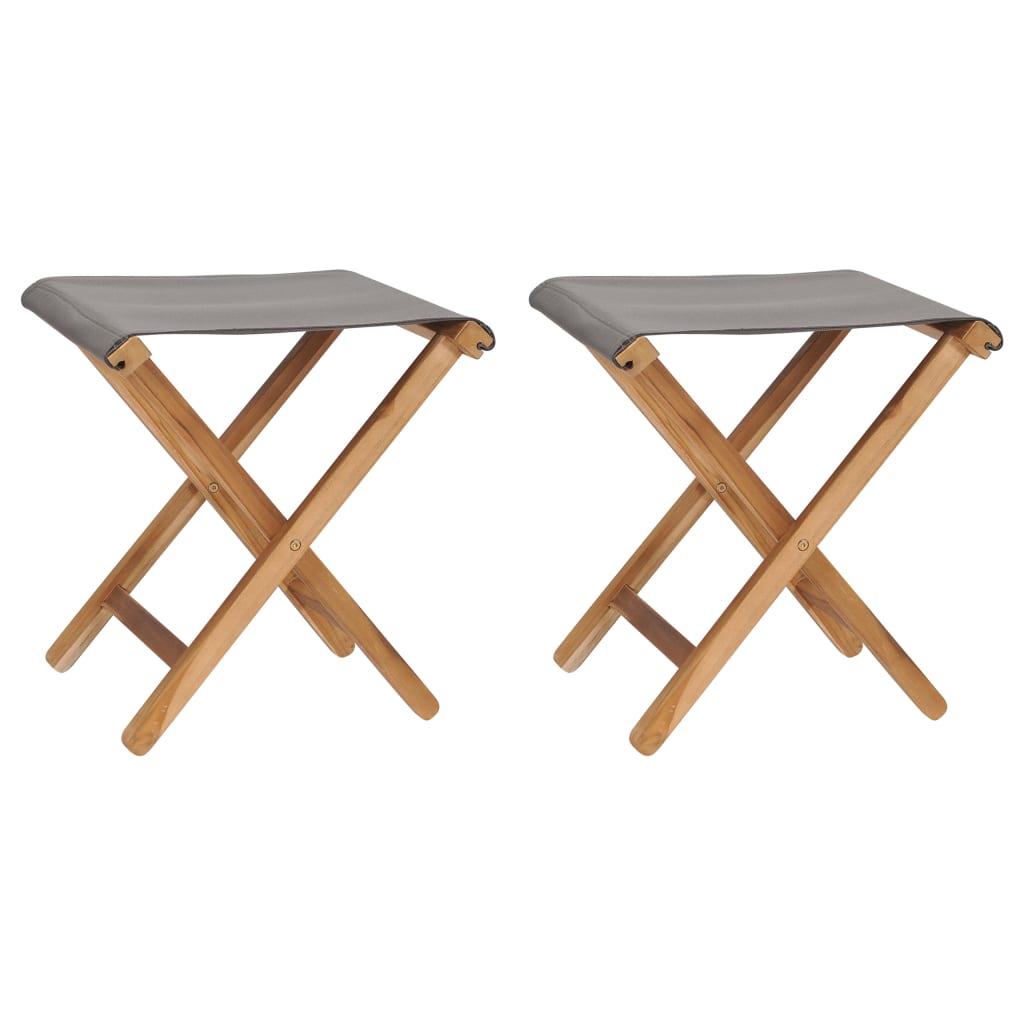 vidaXL Folding Chairs 2 Pcs Patio Stool for Camping Solid Wood Teak and Fabric-4