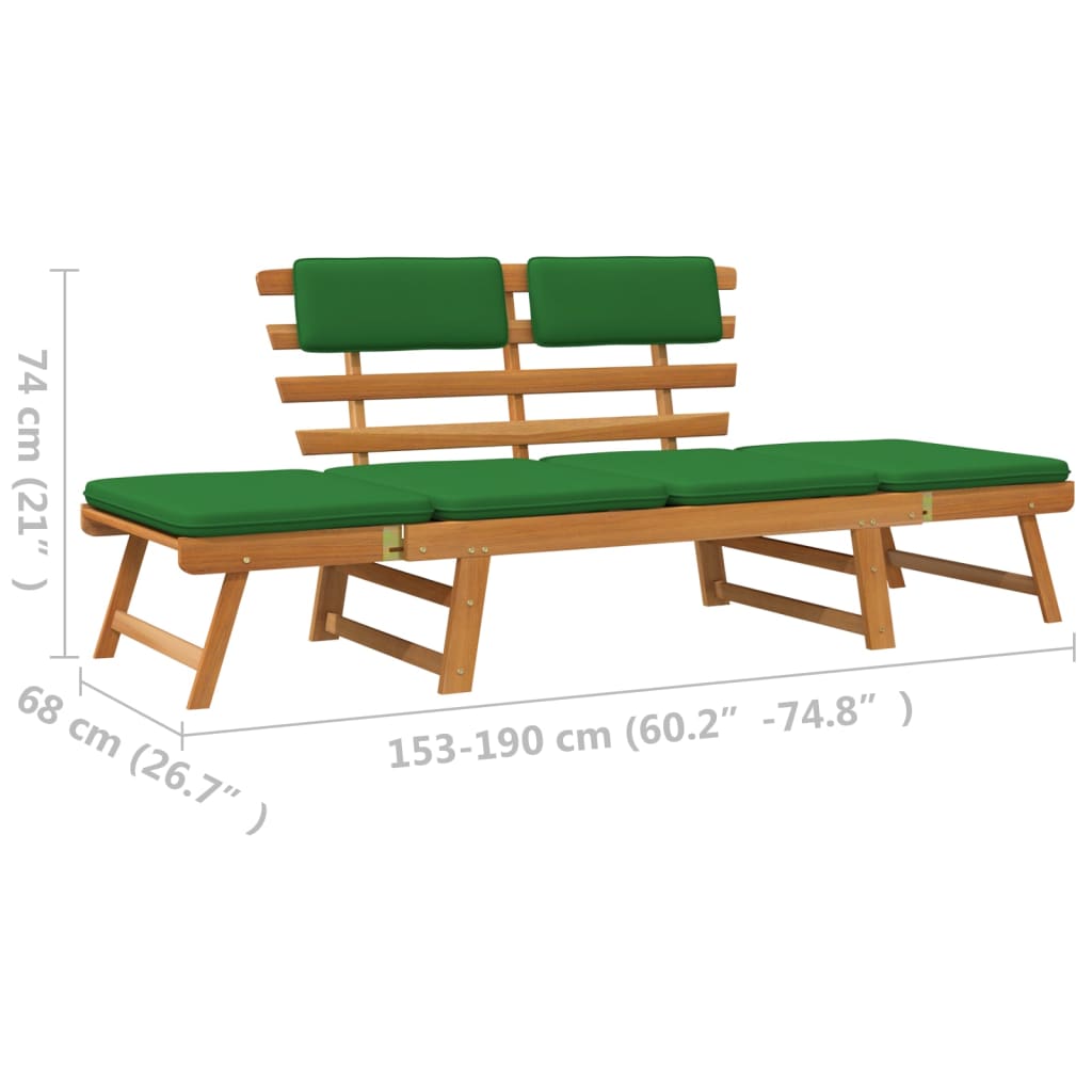 vidaXL Patio Bench Outdoor Garden Bench with Cushions 2-in-1 Solid Wood Acacia-27