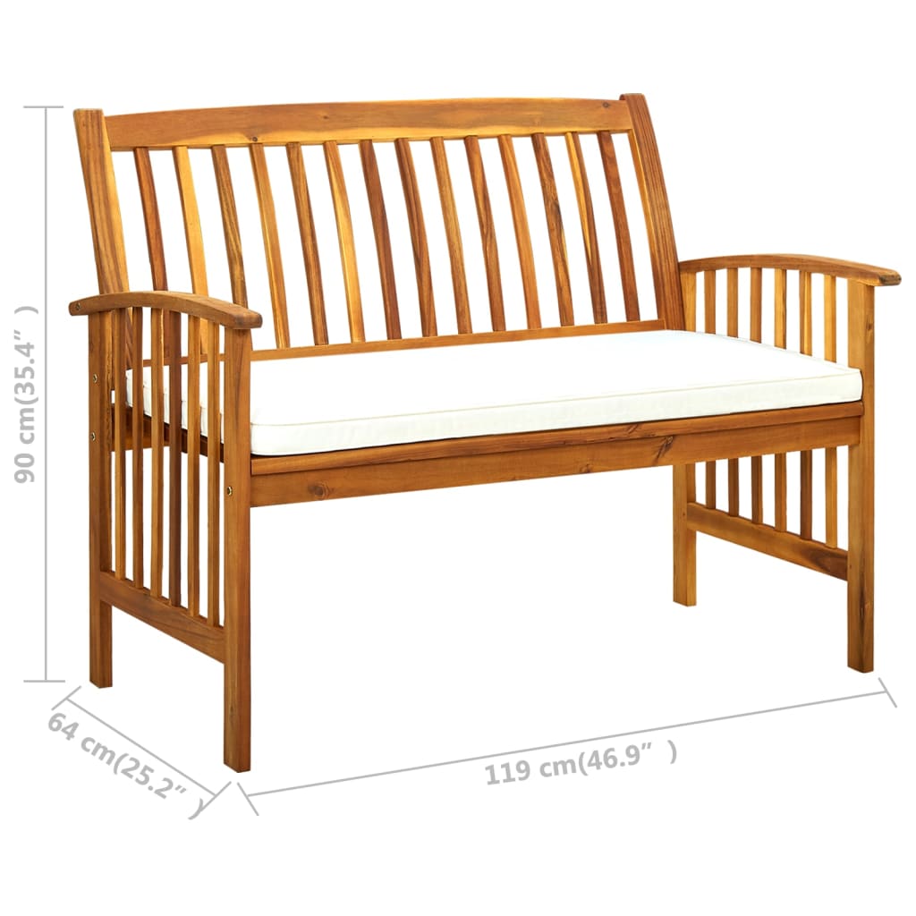 vidaXL Outdoor Patio Bench Garden Park Bench with Cushion Solid Wood Acacia-5