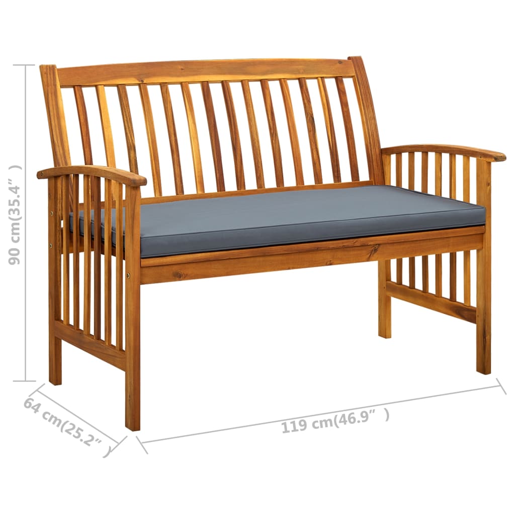 vidaXL Outdoor Patio Bench Garden Park Bench with Cushion Solid Wood Acacia-8