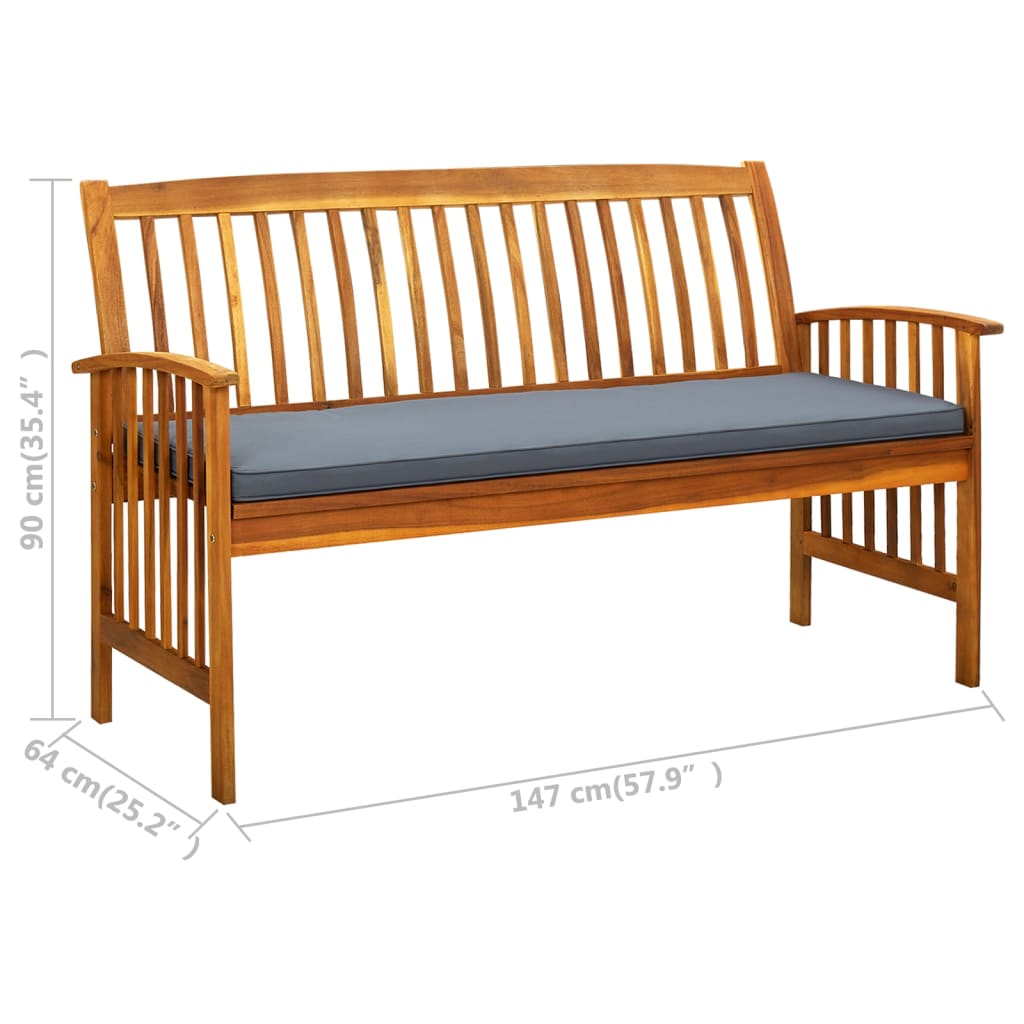 vidaXL Outdoor Patio Bench Garden Park Bench with Cushion Solid Wood Acacia-17