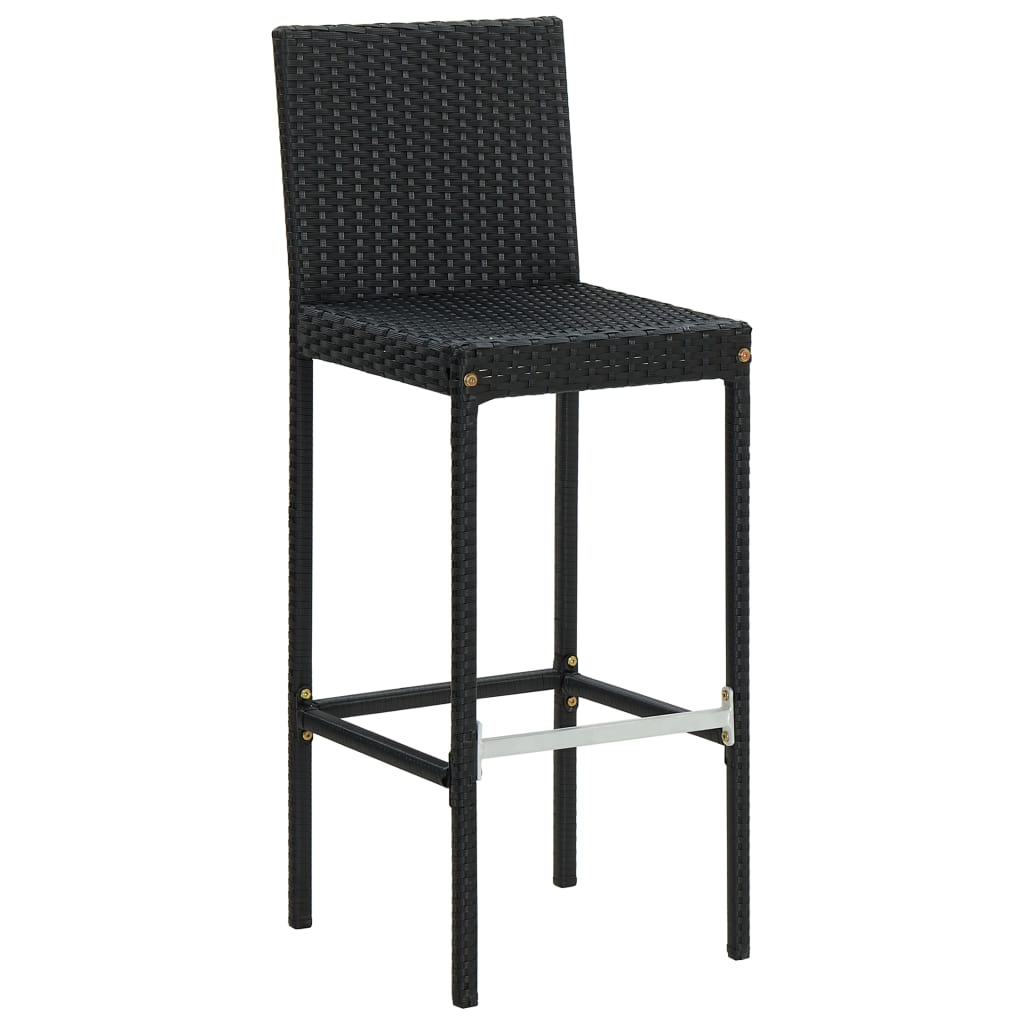 vidaXL Garden Bar Stools with Cushions 2 pcs Black Poly Rattan-9