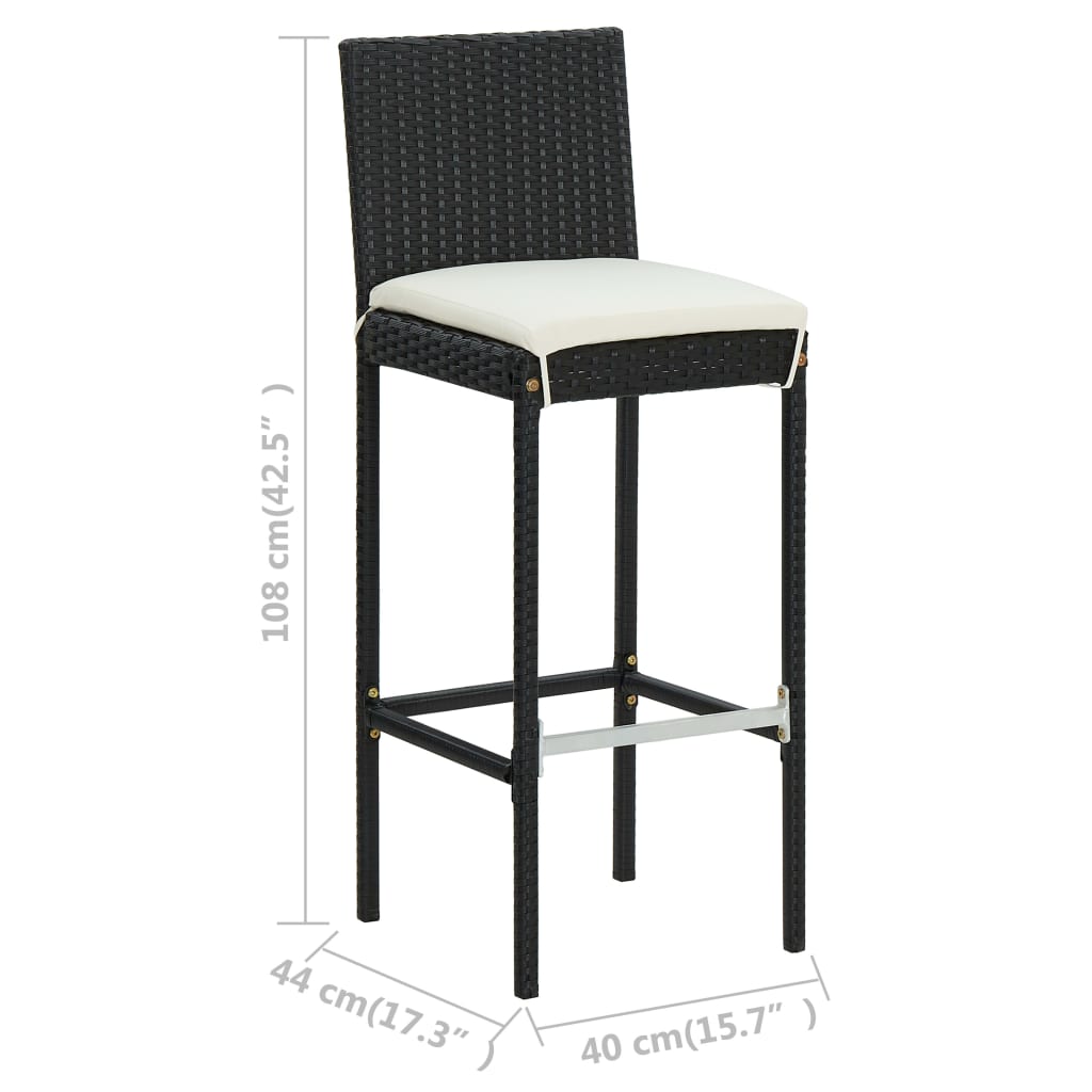 vidaXL Garden Bar Stools with Cushions 2 pcs Black Poly Rattan-32