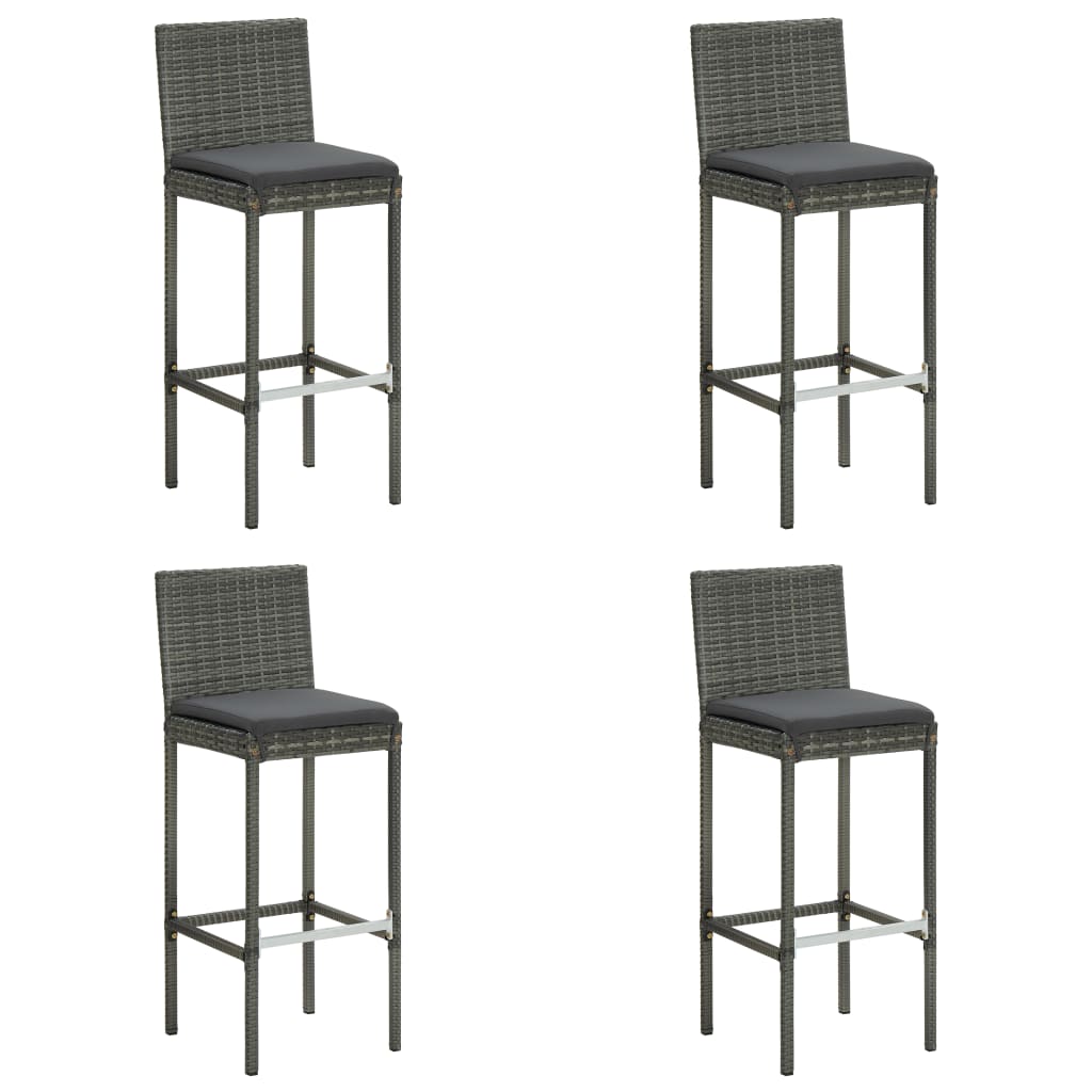 vidaXL Garden Bar Stools with Cushions 2 pcs Black Poly Rattan-31