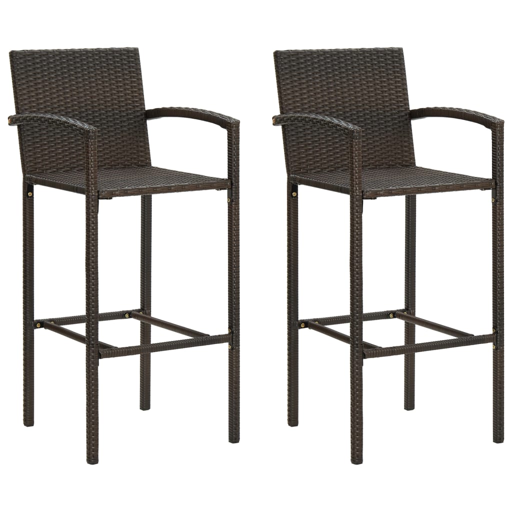 vidaXL Bar Stools 2 pcs Brown Poly Rattan-2