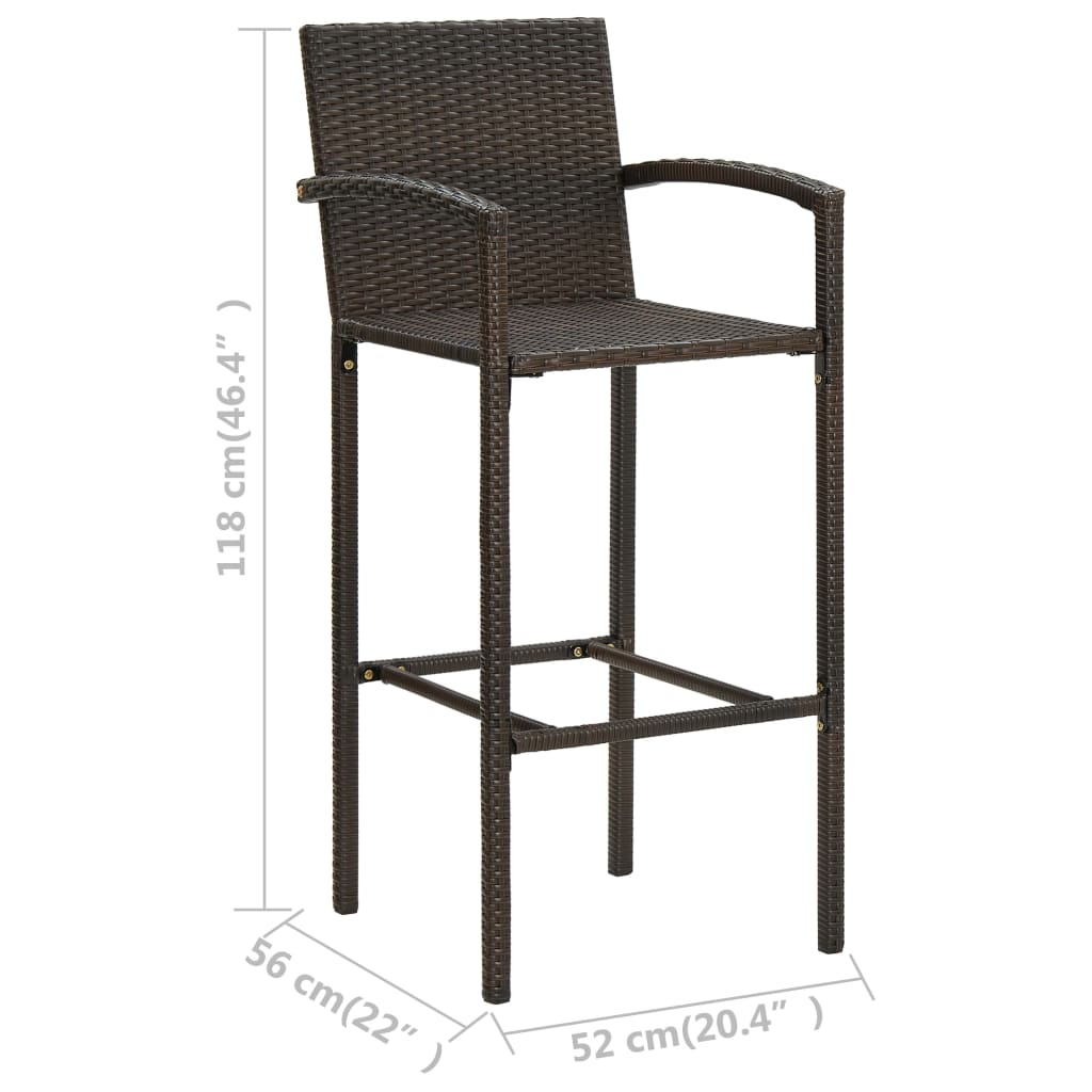 vidaXL Bar Stools 2 pcs Brown Poly Rattan-18