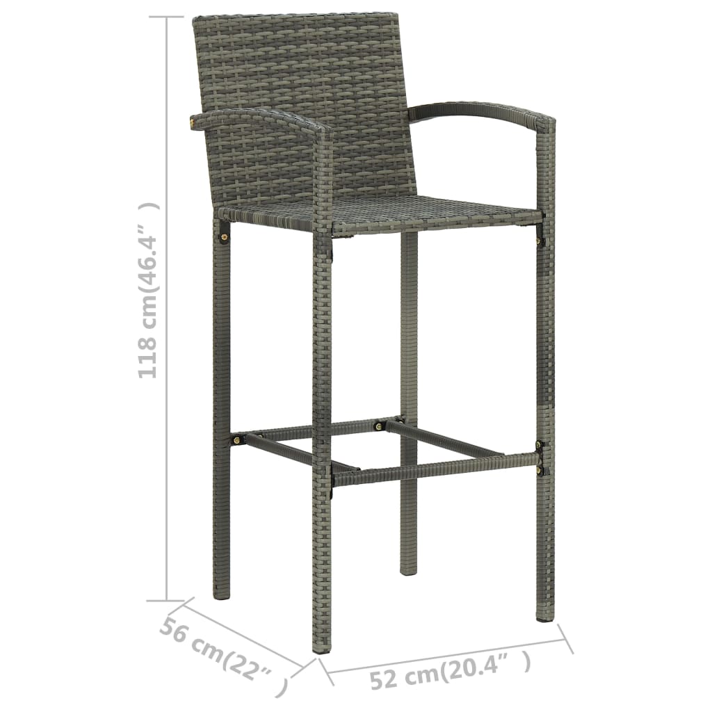 vidaXL Bar Stools 2 pcs Brown Poly Rattan-28