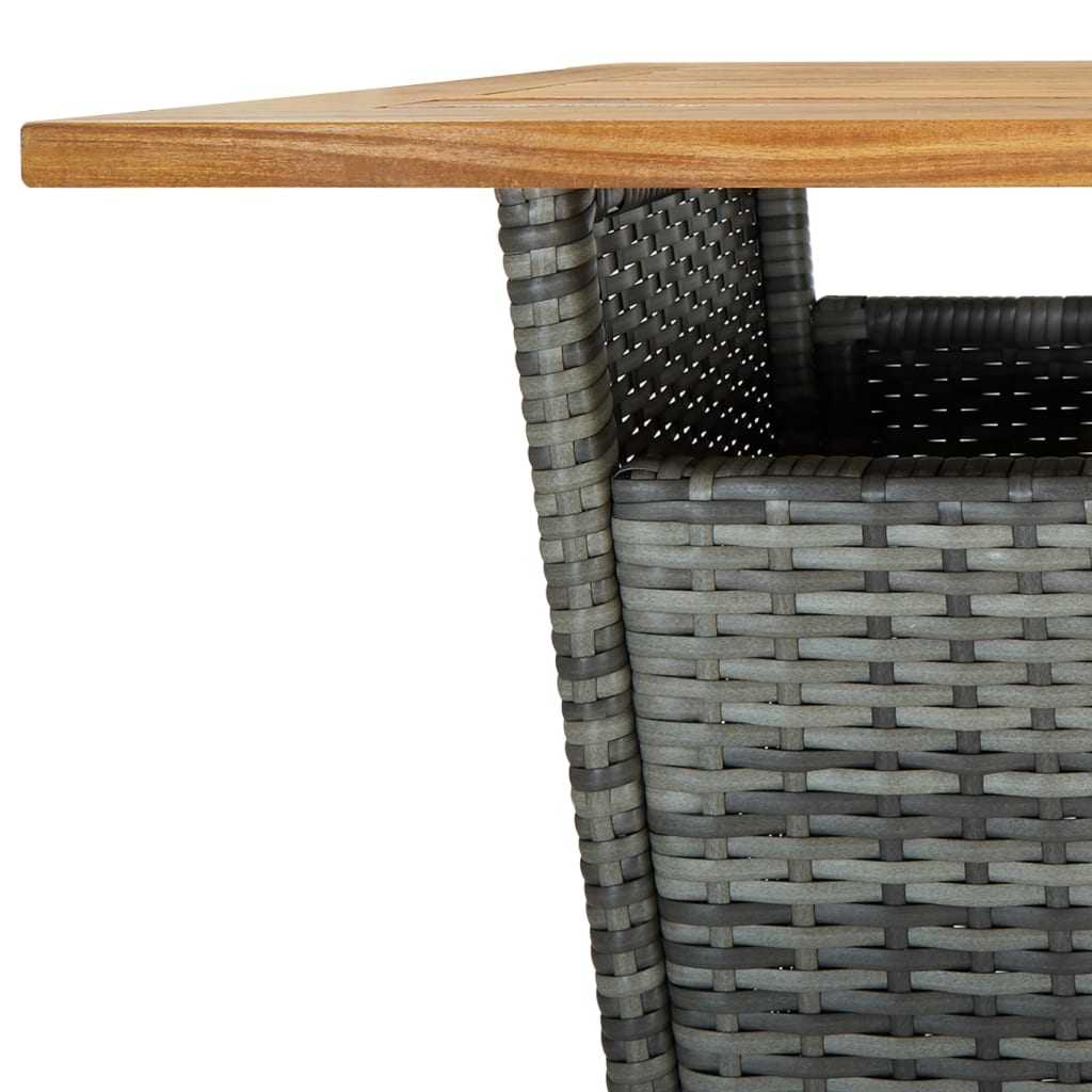 vidaXL Bar Table Outdoor Pub Table with 1 Shelf Solid Acacia Wood PE Rattan-12