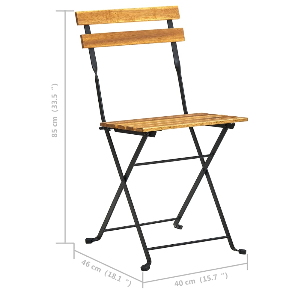 vidaXL Patio Folding Chairs Bistro Foldable Chair Steel and Solid Wood Acacia-6