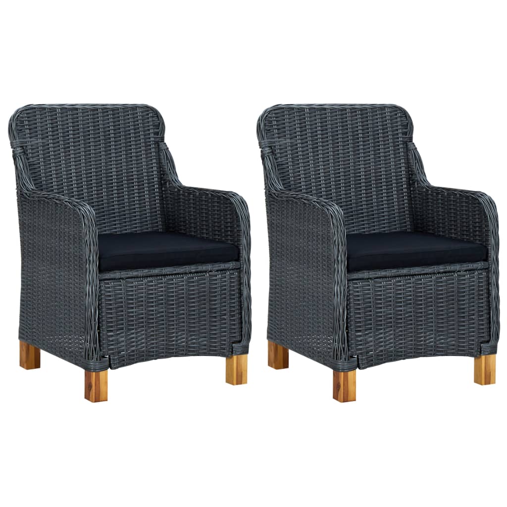 vidaXL Patio Chairs with Cushions 2 pcs Poly Rattan Dark Gray-0