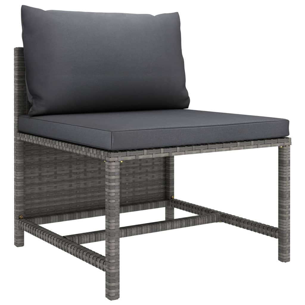 vidaXL Sectional Middle Sofa with Cushions Gray Poly Rattan-0