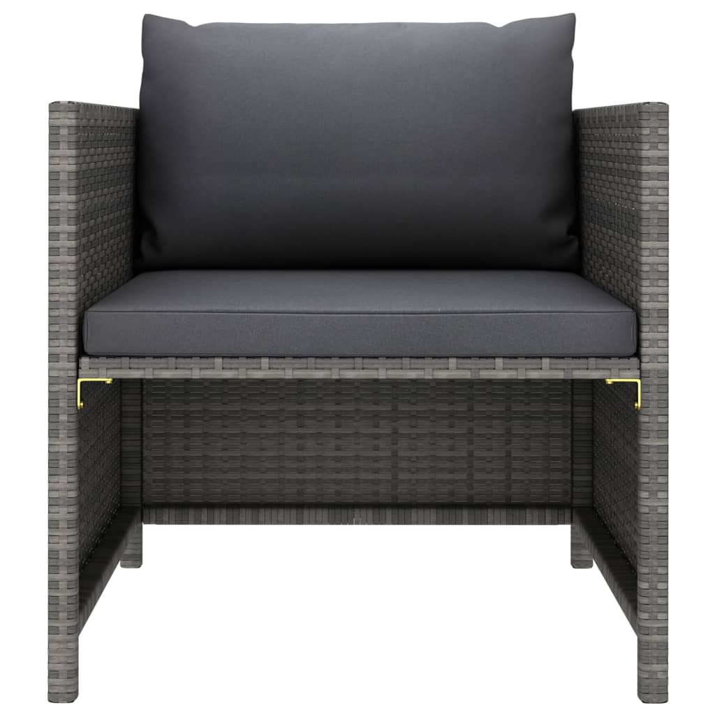 vidaXL Patio Sofa with Cushions Gray Poly Rattan-1