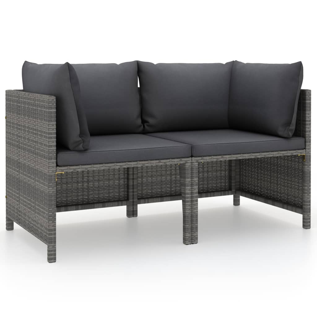 vidaXL 2-Seater Patio Sofa with Cushions Gray Poly Rattan-0