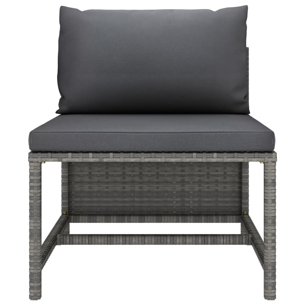 vidaXL 3-Seater Patio Sofa with Cushions Gray Poly Rattan-4