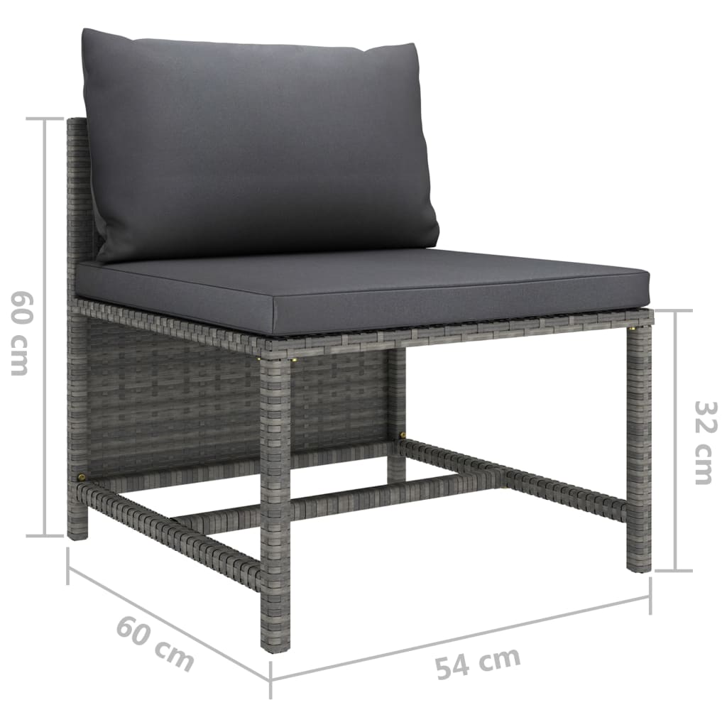 vidaXL 3-Seater Patio Sofa with Cushions Gray Poly Rattan-6