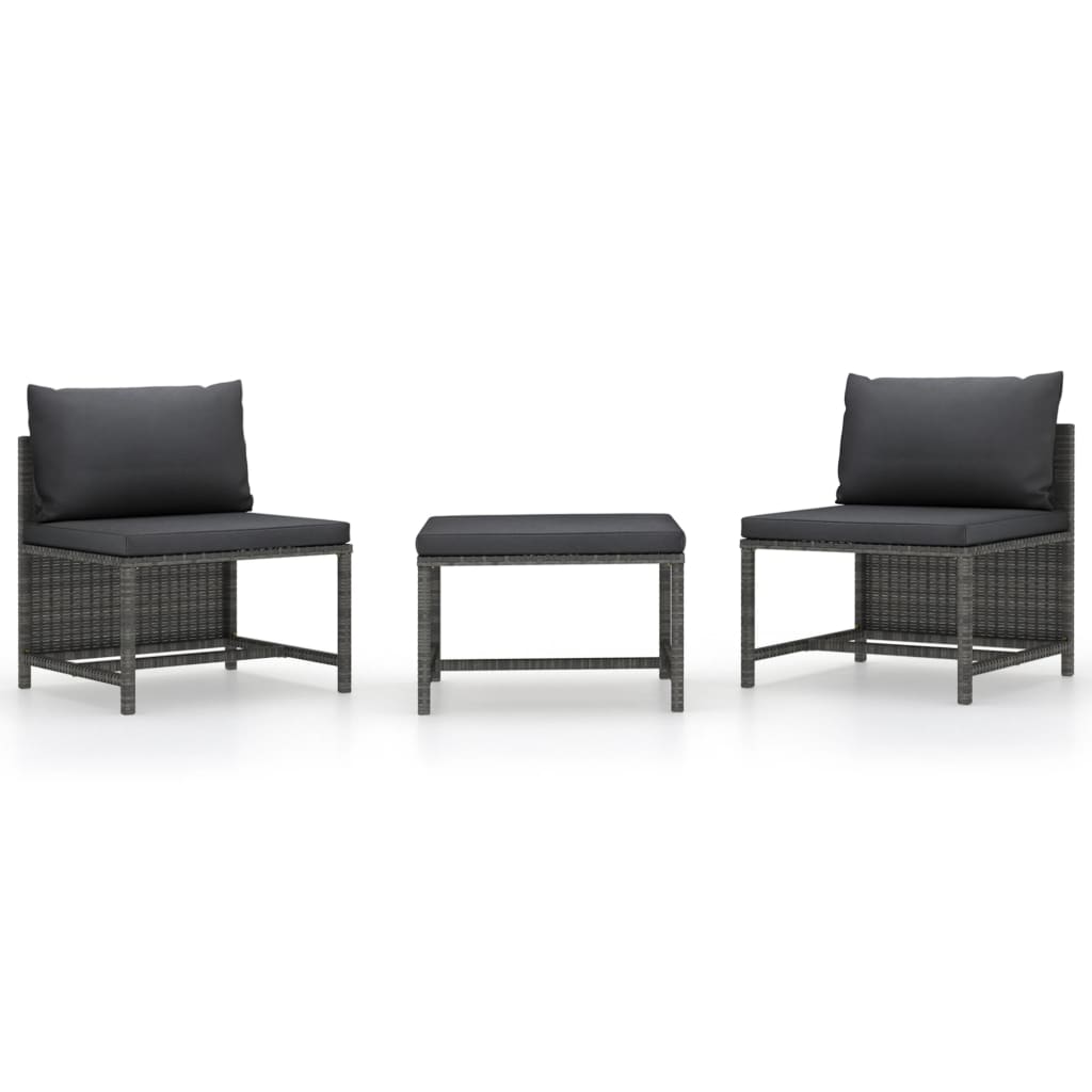 vidaXL 3 Piece Patio Sofa Set with Cushions Gray Poly Rattan-0