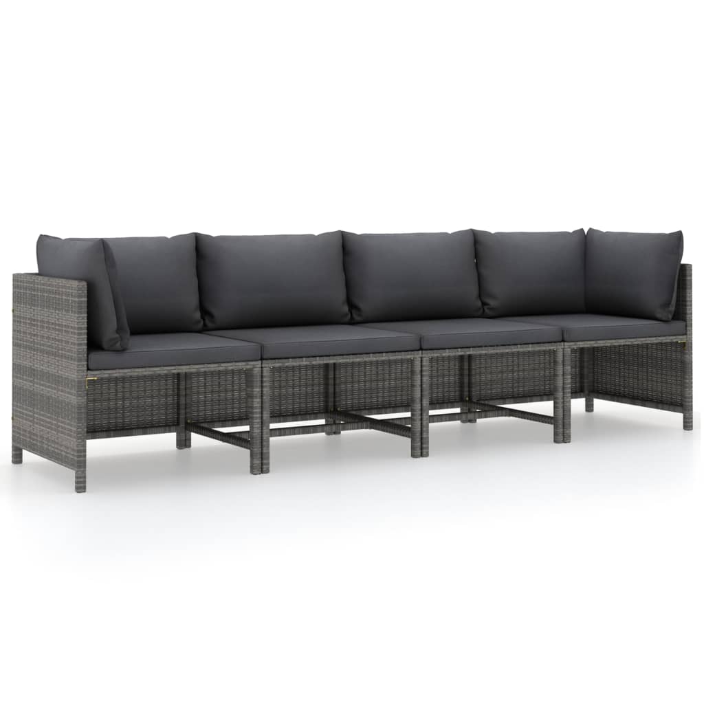 vidaXL 4-Seater Patio Sofa with Cushions Gray Poly Rattan-0