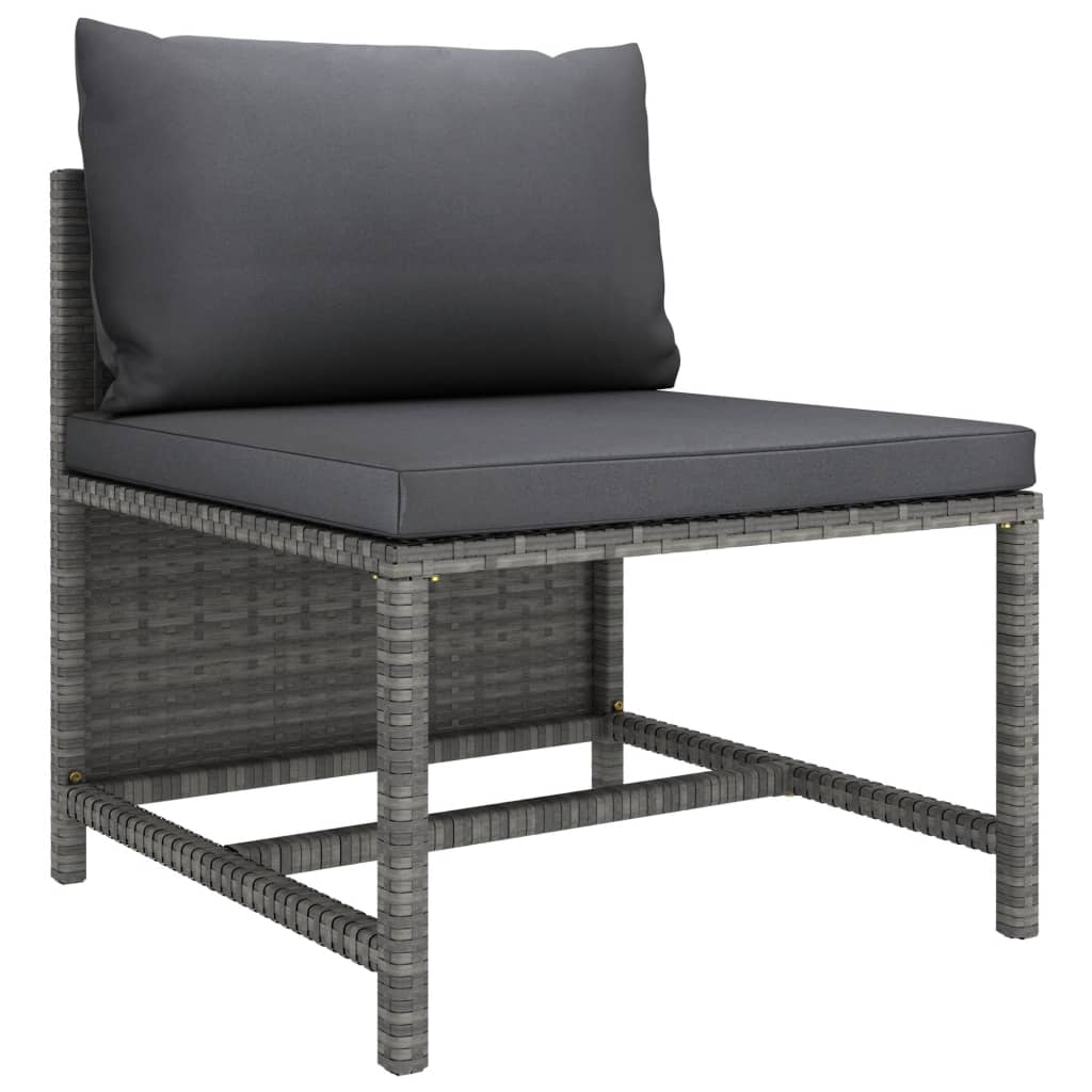 vidaXL 5 Piece Patio Sofa Set with Cushions Gray Poly Rattan-7