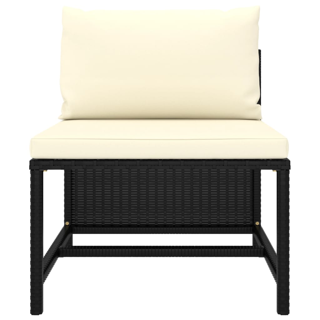 vidaXL Sectional Middle Sofa with Cushions Black Poly Rattan-1