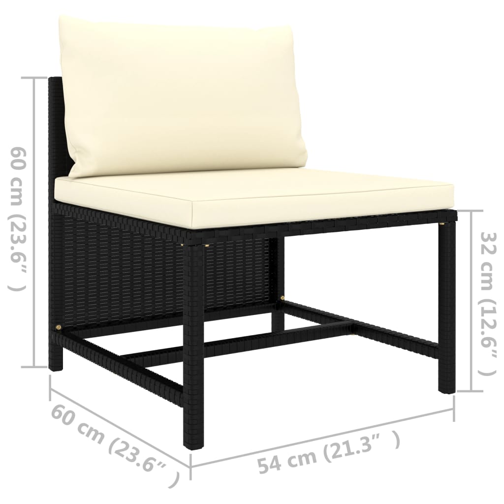 vidaXL Sectional Middle Sofa with Cushions Black Poly Rattan-4