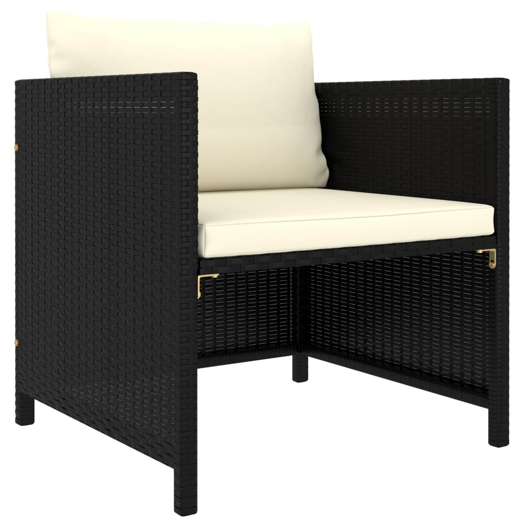 vidaXL Patio Sofa with Cushions Black Poly Rattan-0