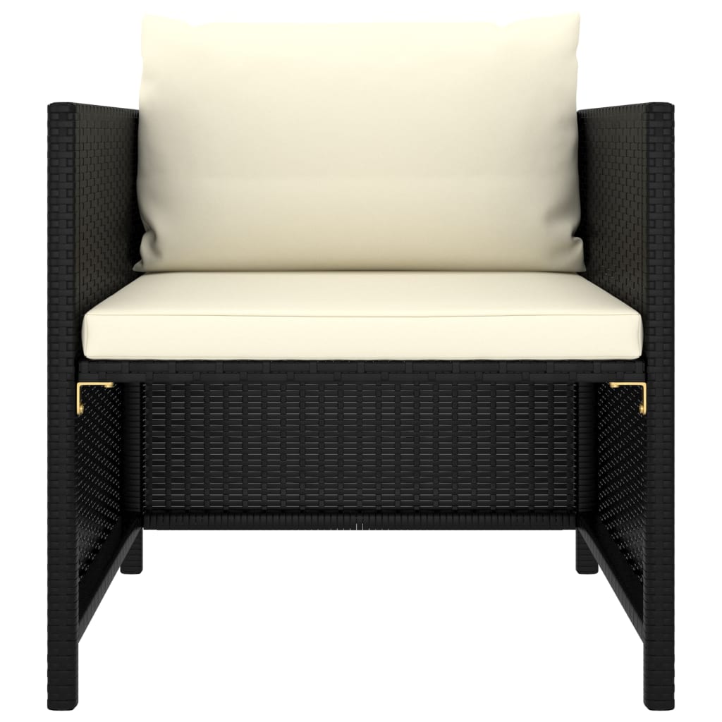 vidaXL Patio Sofa with Cushions Black Poly Rattan-1