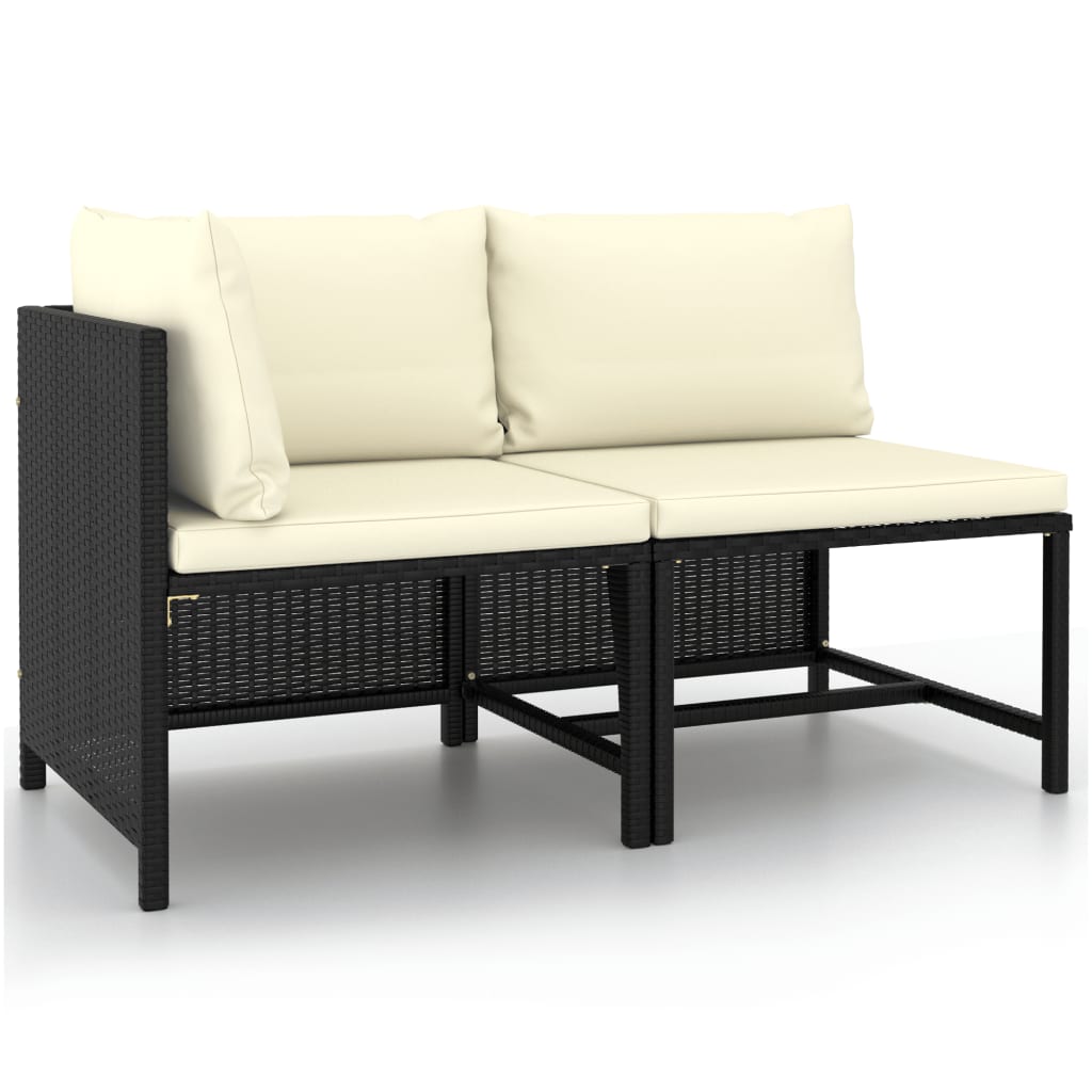 vidaXL 2 Piece Patio Sofa Set with Cushions Black Poly Rattan-0