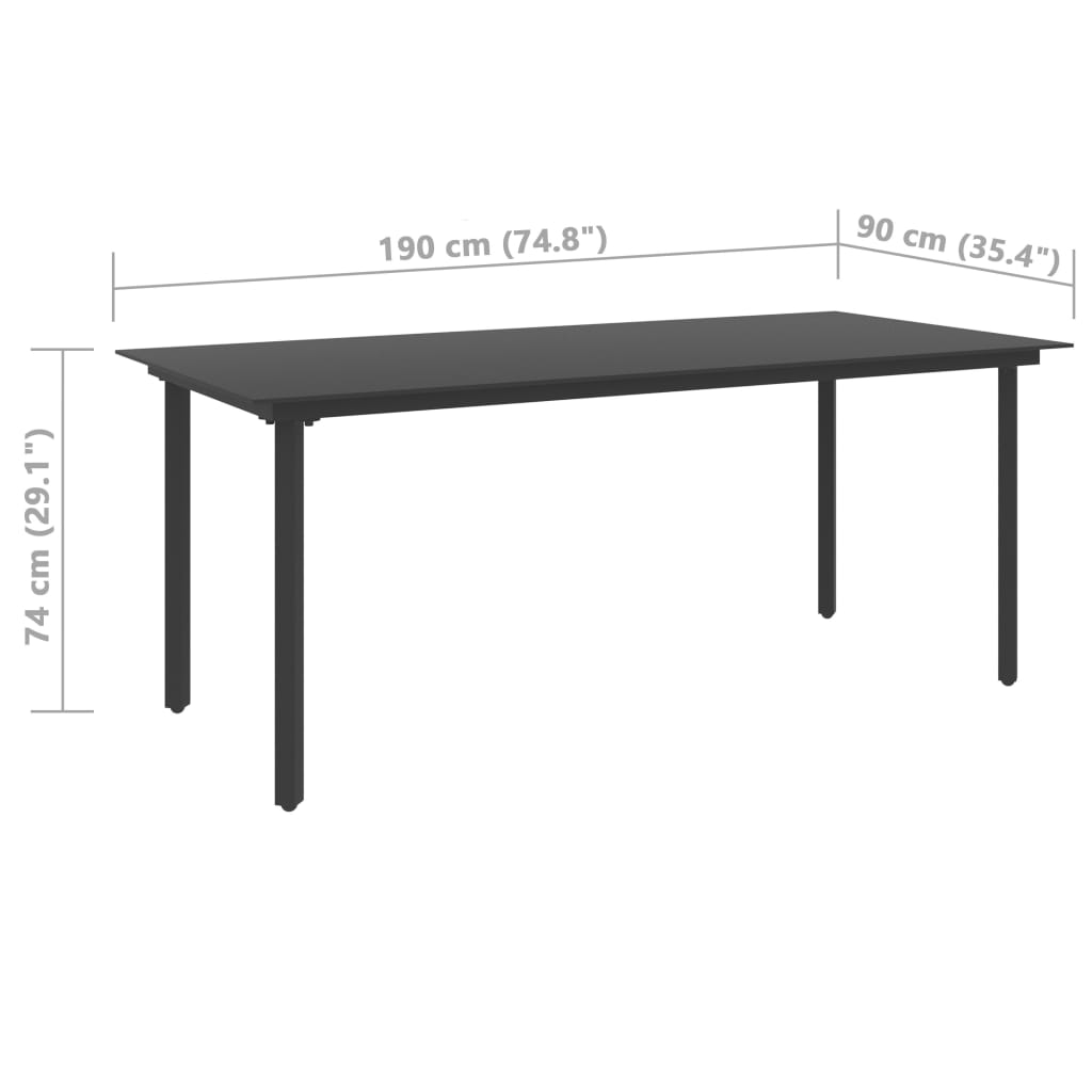 vidaXL Outdoor Dining Table Patio Table with Glass Top Garden Furniture Steel-7