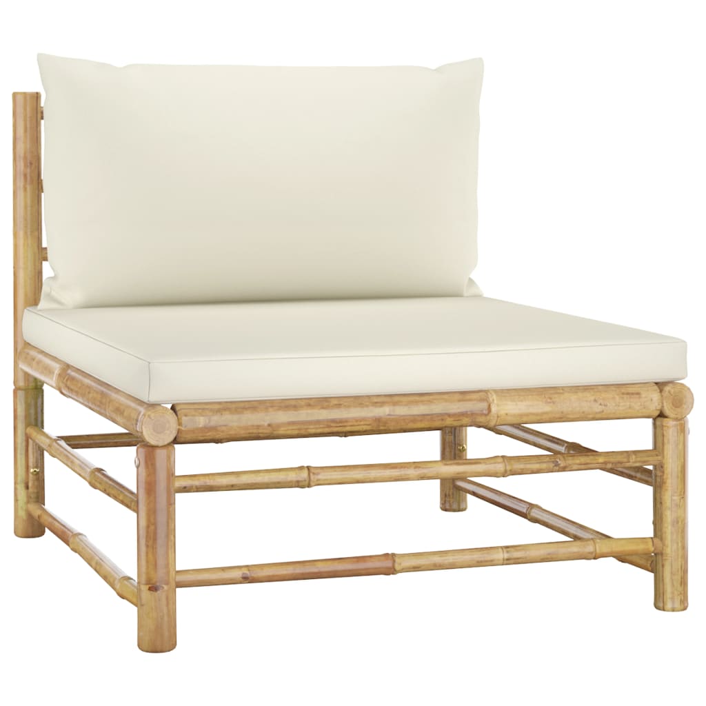 vidaXL 3 Piece Patio Lounge Set with Cream White Cushions Bamboo-1