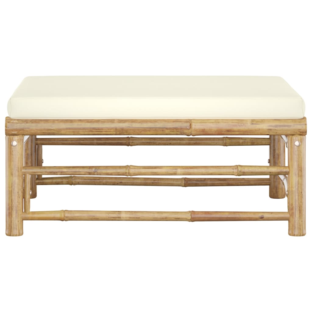 vidaXL Patio Footrest with Cream White Cushion Bamboo-2