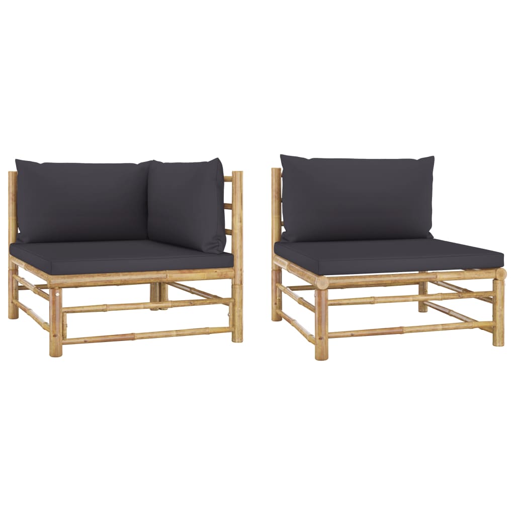 vidaXL 2 Piece Patio Lounge Set with Dark Gray Cushions Bamboo-0