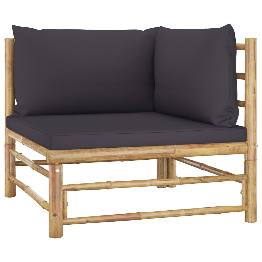 vidaXL 2 Piece Patio Lounge Set with Dark Gray Cushions Bamboo-1