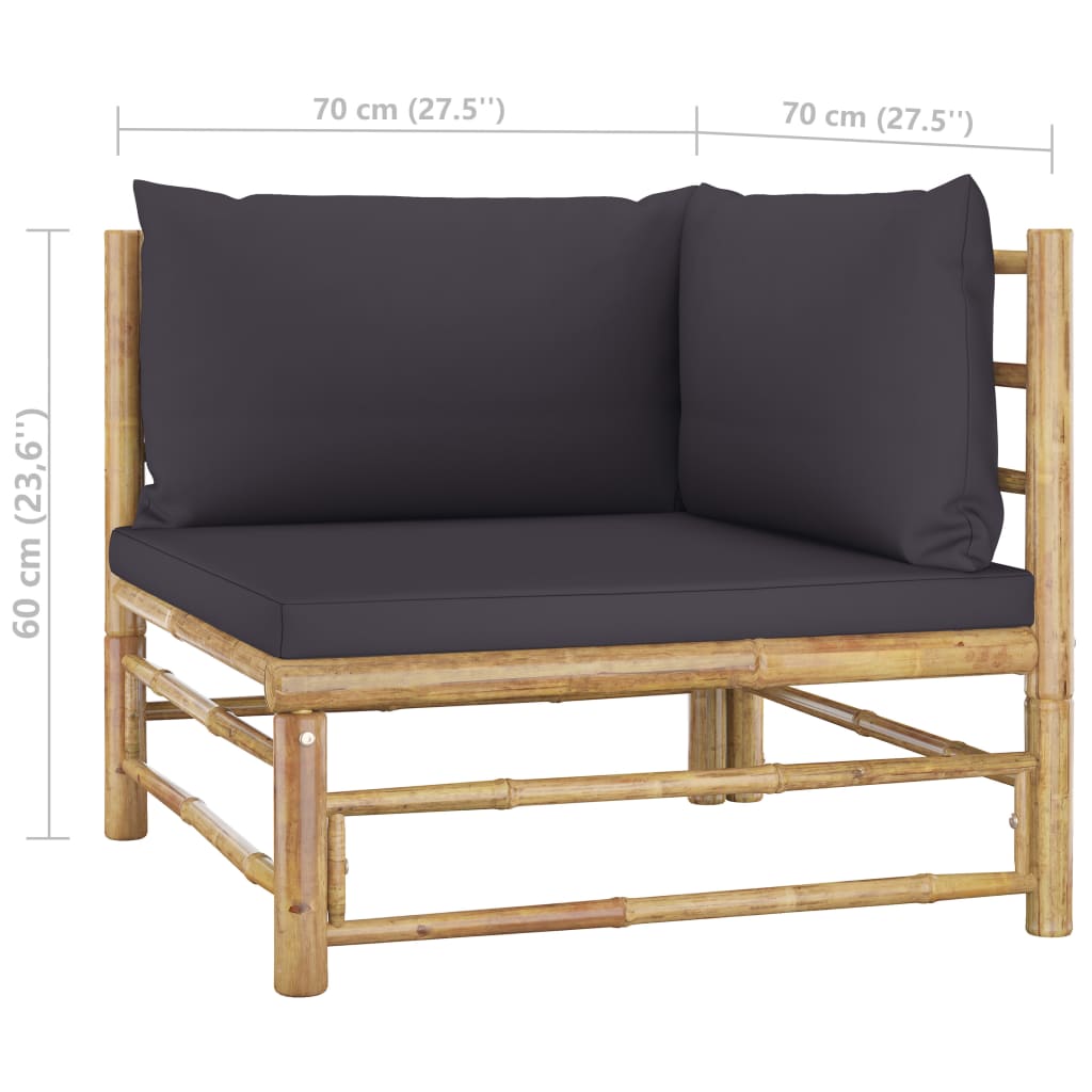vidaXL 2 Piece Patio Lounge Set with Dark Gray Cushions Bamboo-5