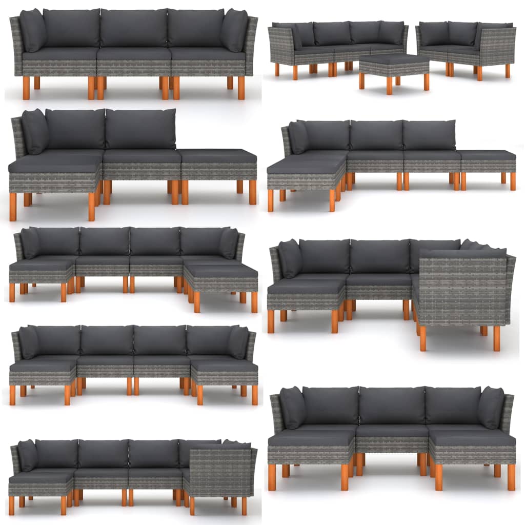 vidaXL Middle Sofa Poly Rattan and Solid Eucalyptus Wood-6