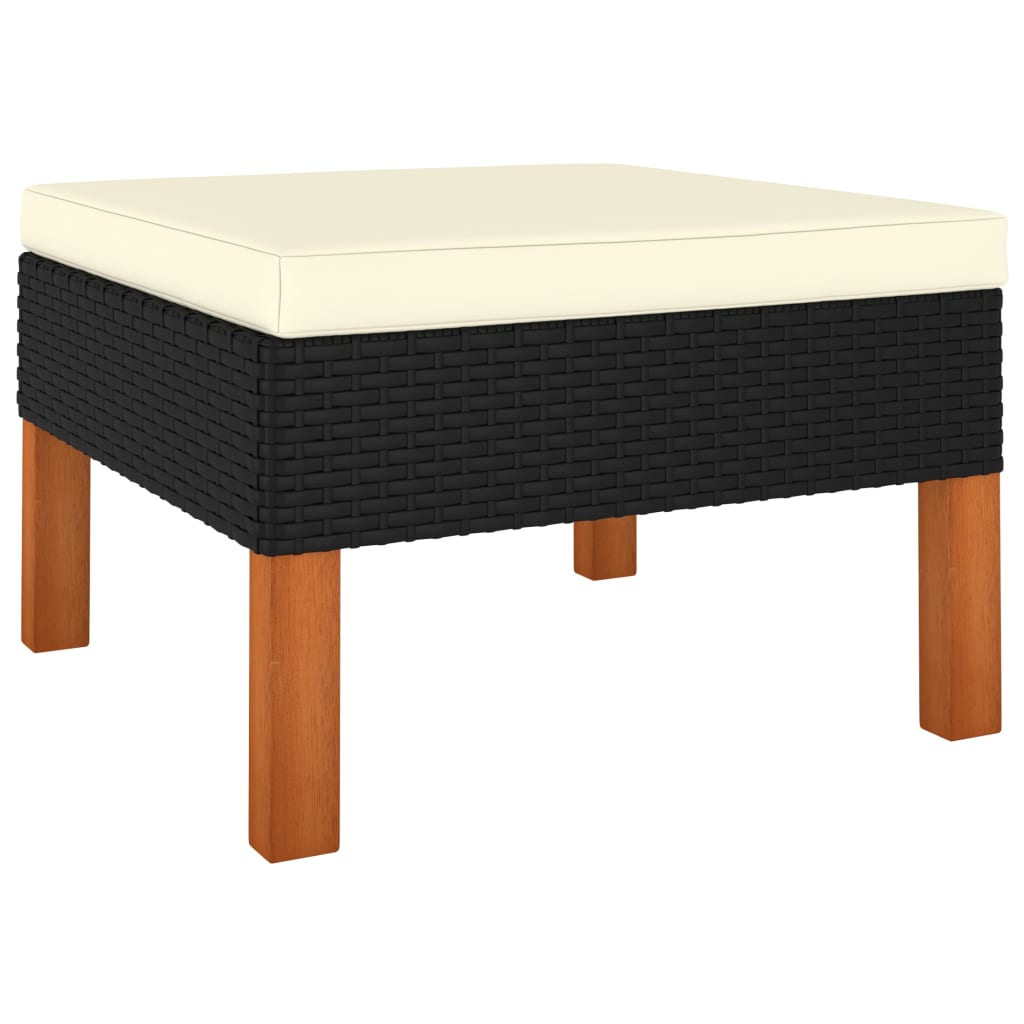 vidaXL Footstool Poly Rattan and Solid Eucalyptus Wood-0