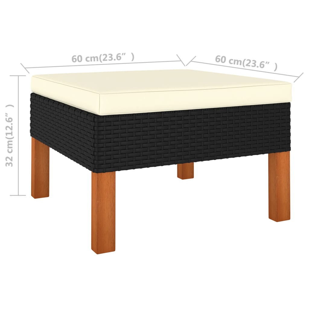 vidaXL Footstool Poly Rattan and Solid Eucalyptus Wood-3