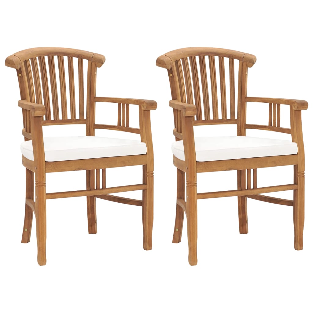 vidaXL Patio Chairs 2 Pcs Outdoor Dining Chair with Cushions Solid Wood Teak-0