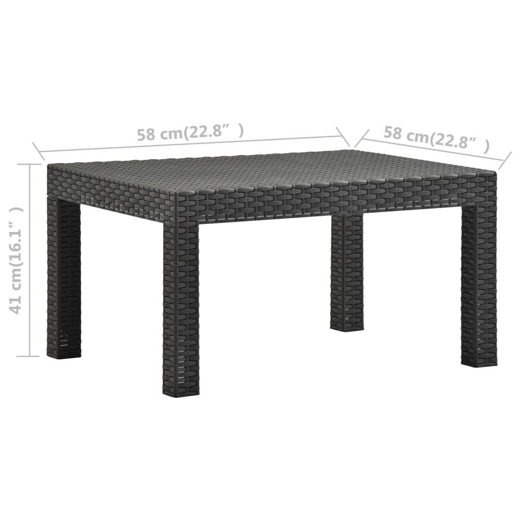 vidaXL Patio Table Anthracite 22.8"x22.8"x16.1" PP Rattan-5