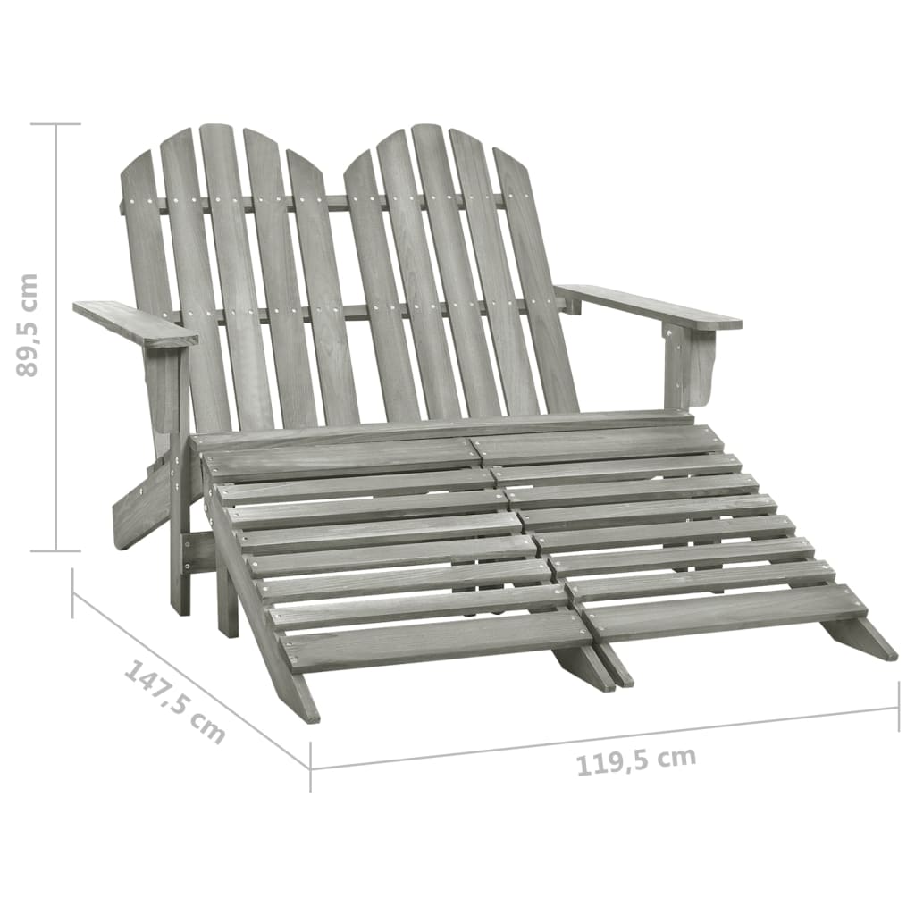 vidaXL 2-Seater Patio Adirondack Chair with Ottoman Furniture Solid Wood Fir-56