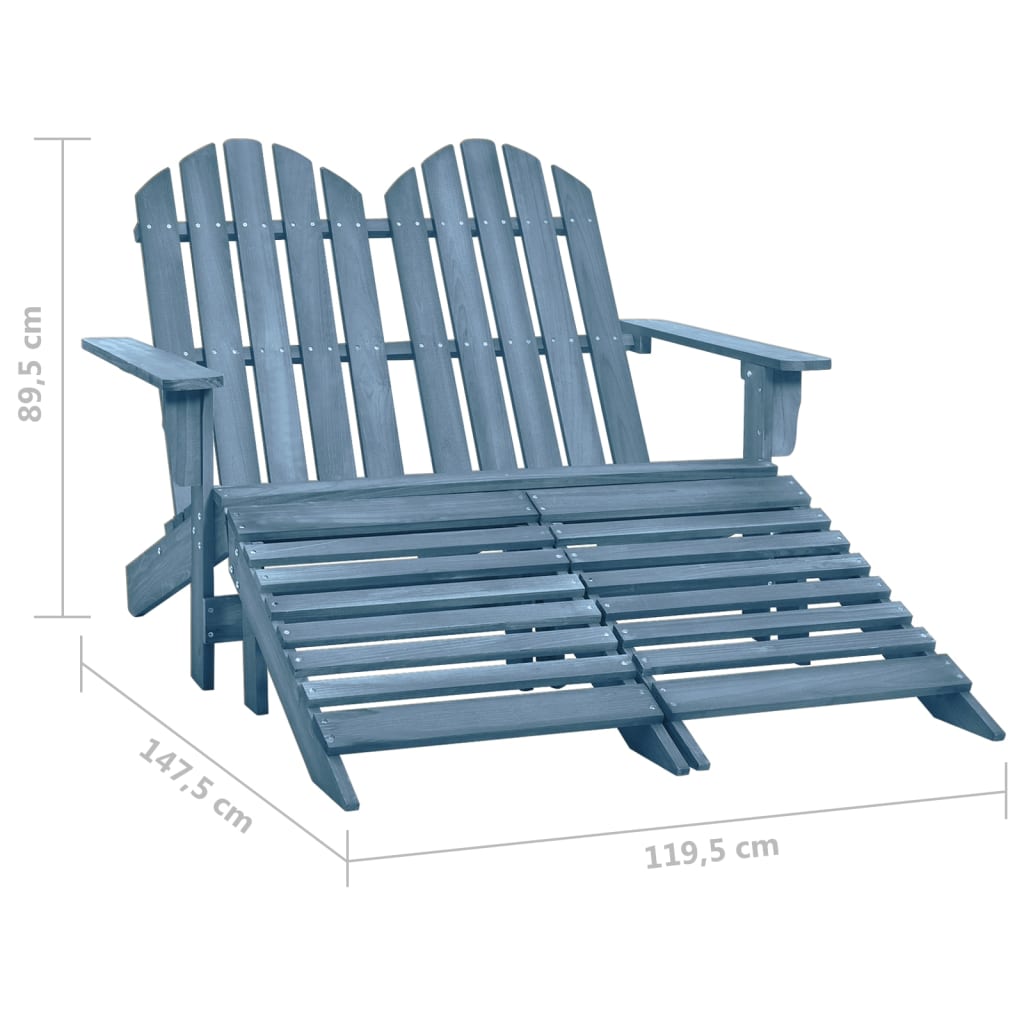 vidaXL 2-Seater Patio Adirondack Chair with Ottoman Furniture Solid Wood Fir-44