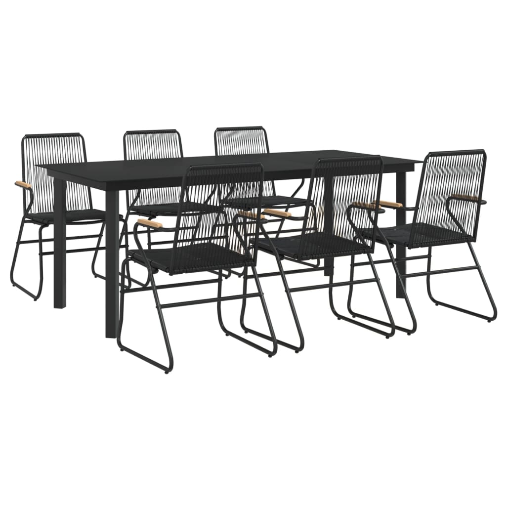 vidaXL 7 Piece Patio Dining Set Black PVC Rattan-9