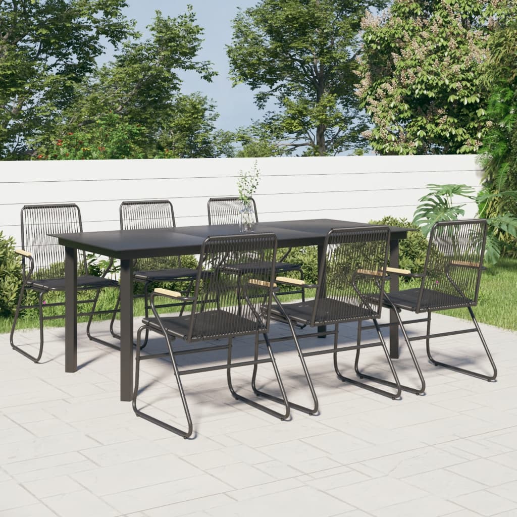 vidaXL 7 Piece Patio Dining Set Black PVC Rattan-5