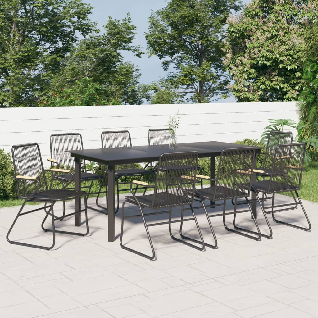 vidaXL 7 Piece Patio Dining Set Black PVC Rattan-6