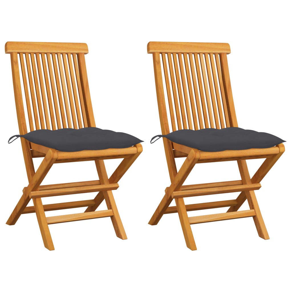 vidaXL Patio Chairs Outdoor Bistro Folding Chair with Cushions Solid Wood Teak-0