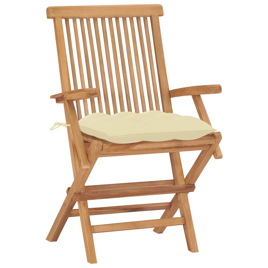 vidaXL Patio Chairs Outdoor Bistro Folding Chair with Cushions Solid Wood Teak-84