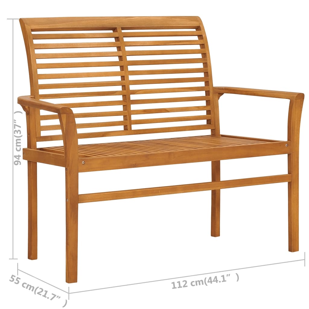 vidaXL Outdoor Patio Bench Garden Bench with Cushion for Porch Solid Wood Teak-42