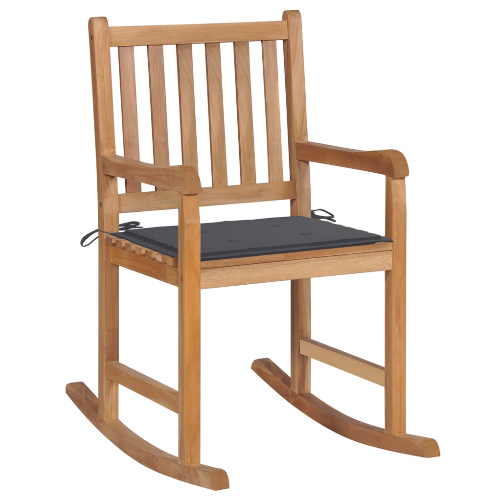 vidaXL Rocking Chair with Anthracite Cushion Solid Teak Wood-28